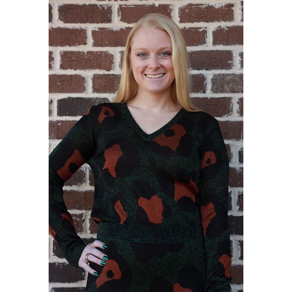 NWOT Happy Sheep Metallic Animal Print Knit Sweater Top Size Small - Picture 2 of 8